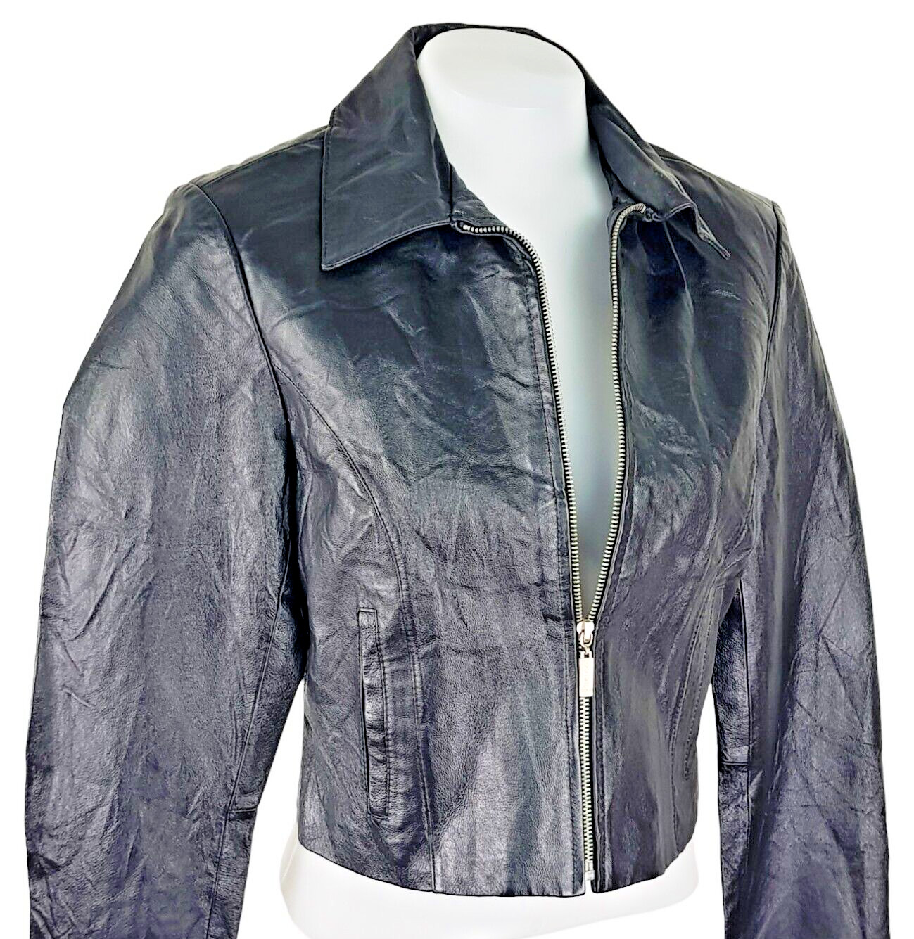 DONA MICHI ITALY Womans Black ZIPPED LEATHER JACKET Biker Short – M – RRP £195