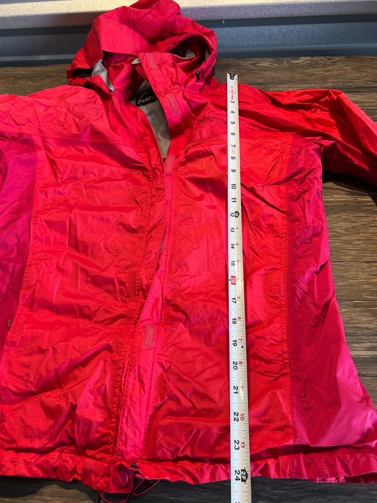 Marmot PreCip Rain Jacket Mens Large Red Hooded Waterproof Hiking Shell Coat