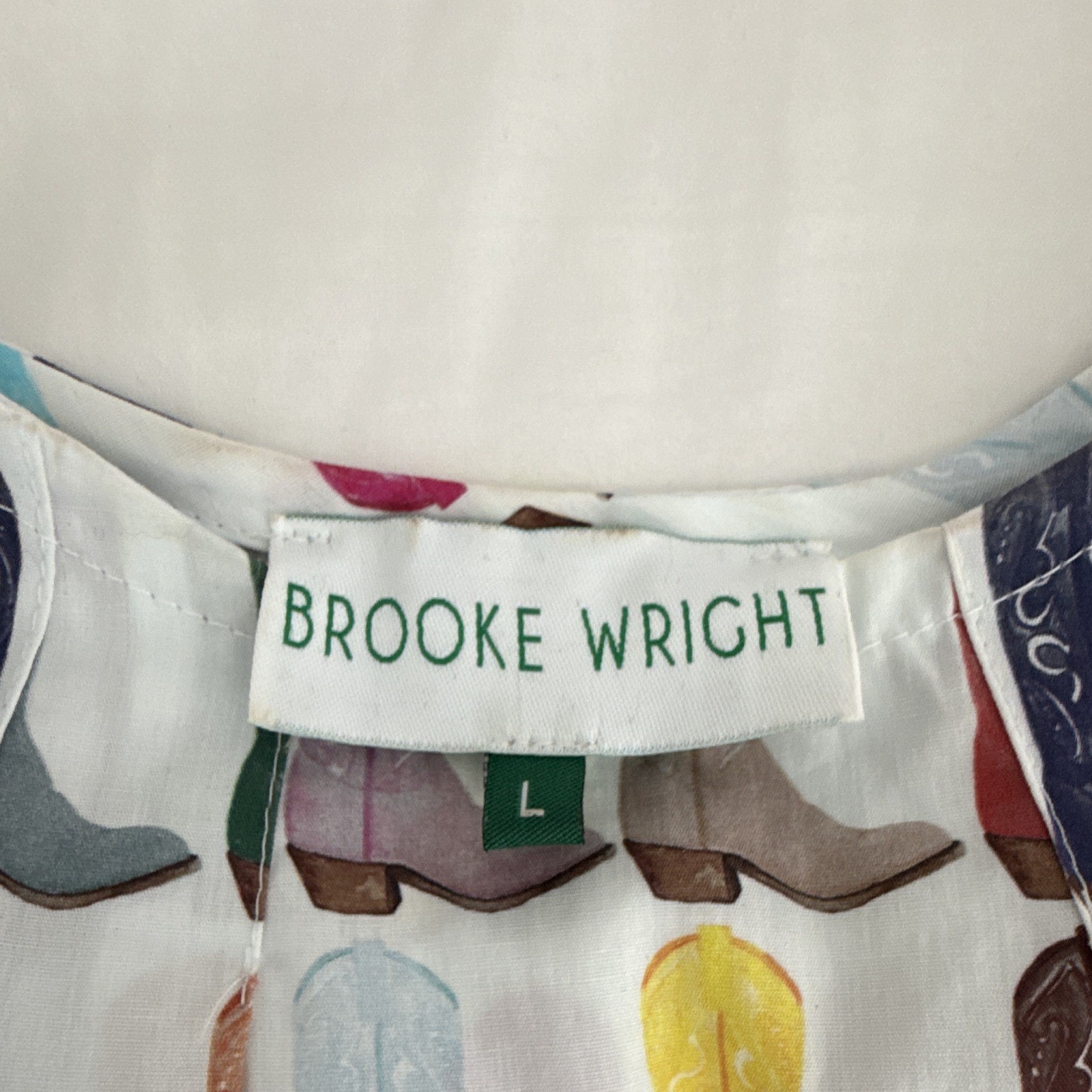 Brooke Wright Women’s Western Boot Print Ruffle Sleeve Scoop Neck Top L