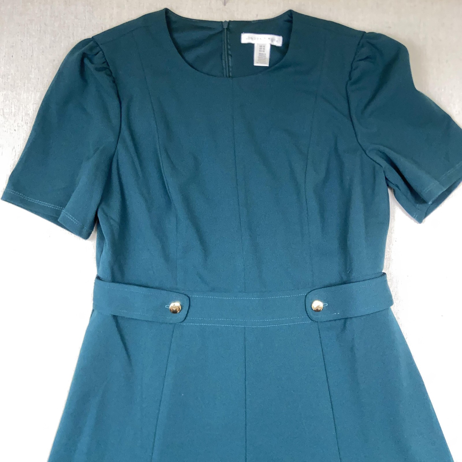 London Times Dress Womens Size 12 Green Belted Fit & Flare Midi Work Office
