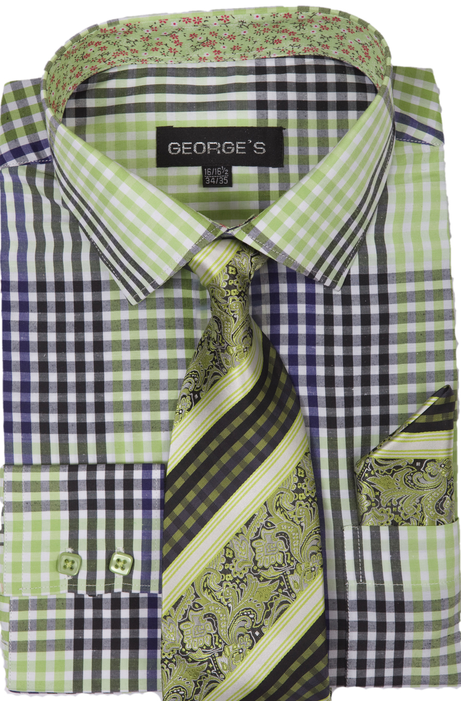 Men’s Checks Shirt With Tie and Hanky, 60%Cotton 40% Poly Standard Cuff AH 627