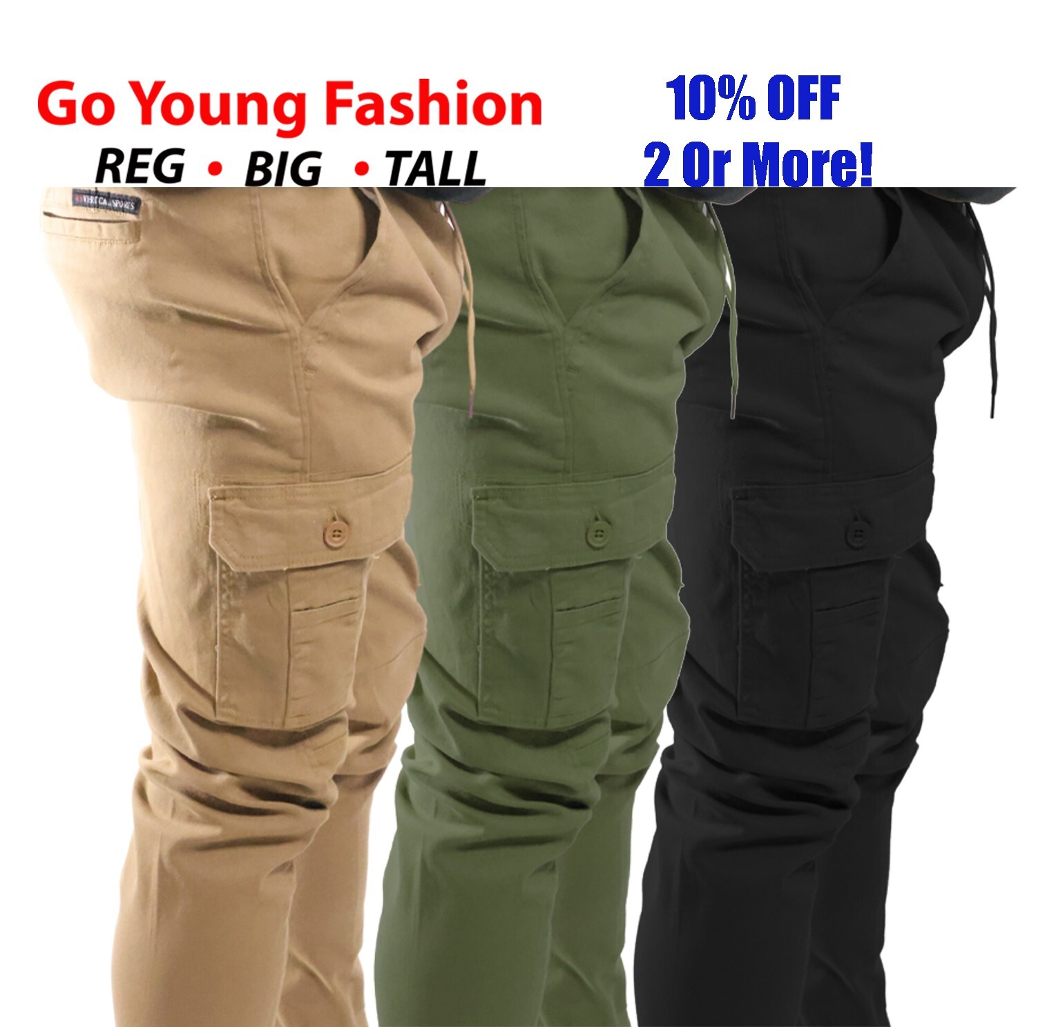Men’s Casual Joggers Pants Plain Stretch Flex Flat Cargo Combat Workout Trousers