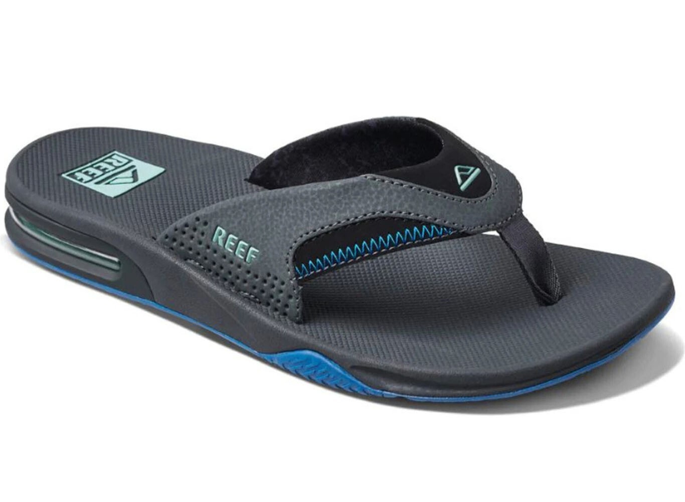 REEF FANNING GUNMETAL GRAY/OCEAN BLUE/BLACK FLIP FLOPS THONG SANDALS MENS SIZES