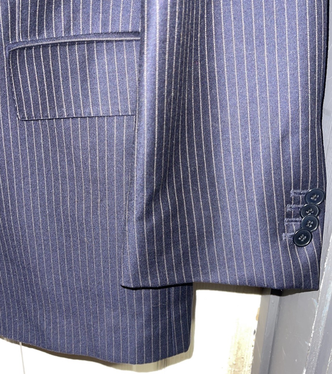 ERMENEGILDO ZEGNA X Sarar Mens Navy Pinstripe Wool Suit Blazer 44L Pants 36×32