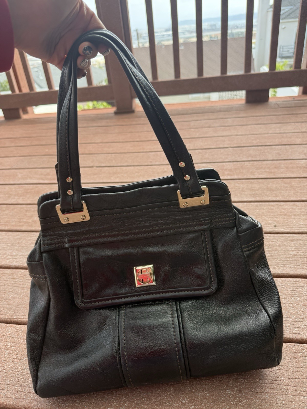 kate spade new york Black Satchel Top Handle Zip Double Handles Gold Hardware