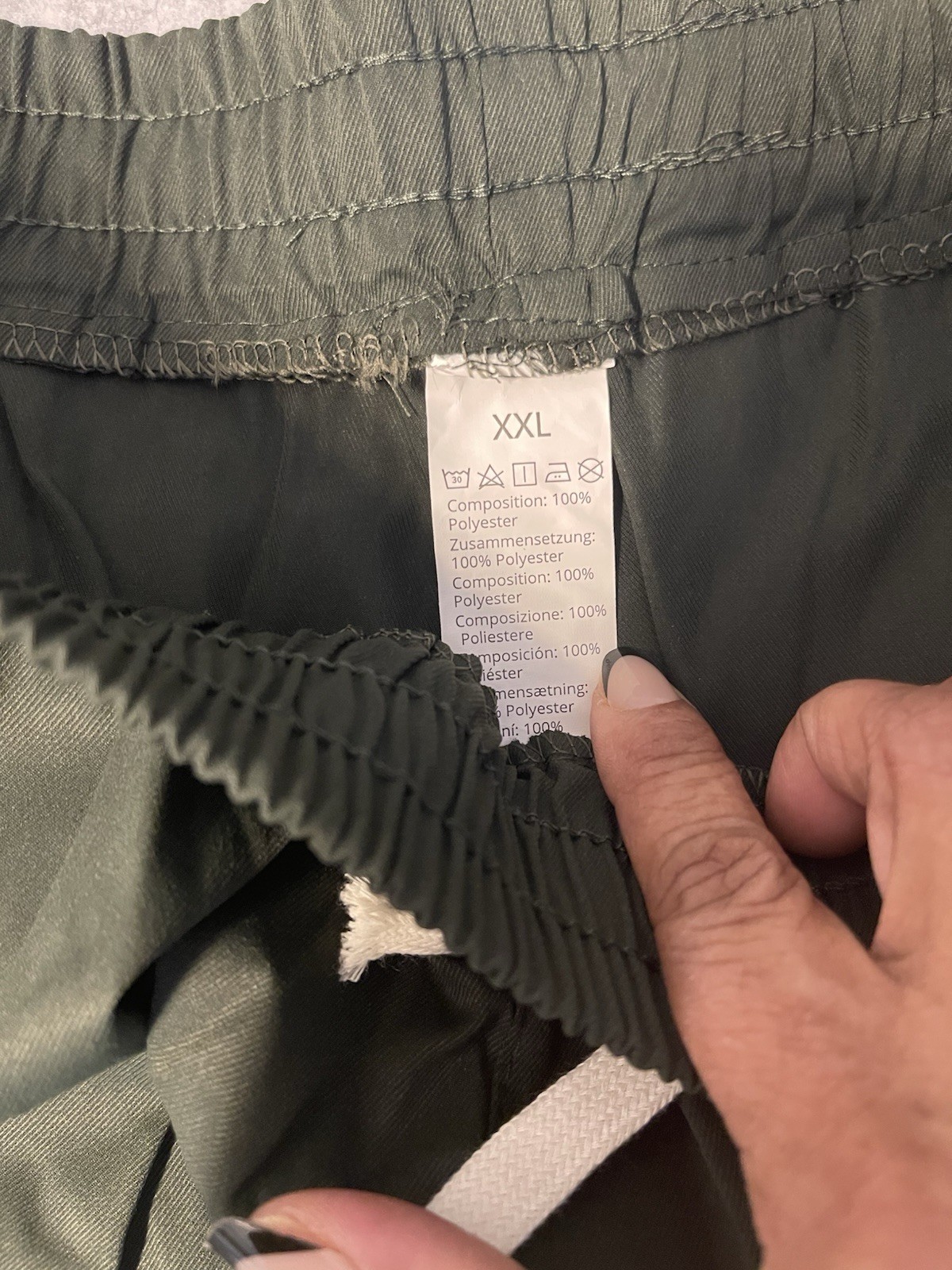 Men’s Green Cargo Pants Polyester Twill Regular Straight Elastic Waist 2XL
