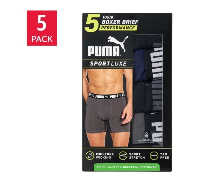 PUMA Men’s Boxer Brief, 5 pack Recycled Polyester Comfort Waistband