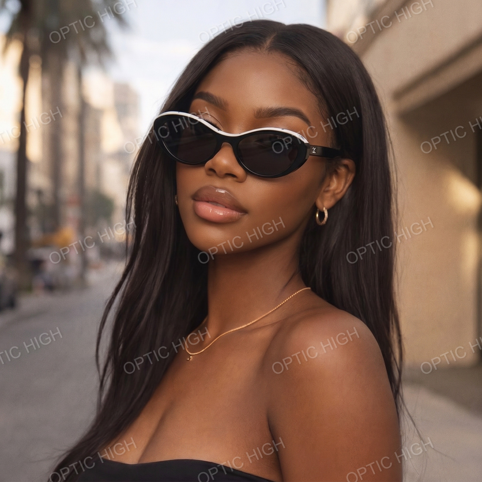 CHANEL CH5416 Beige & Black Acetate Oval Sunglasses