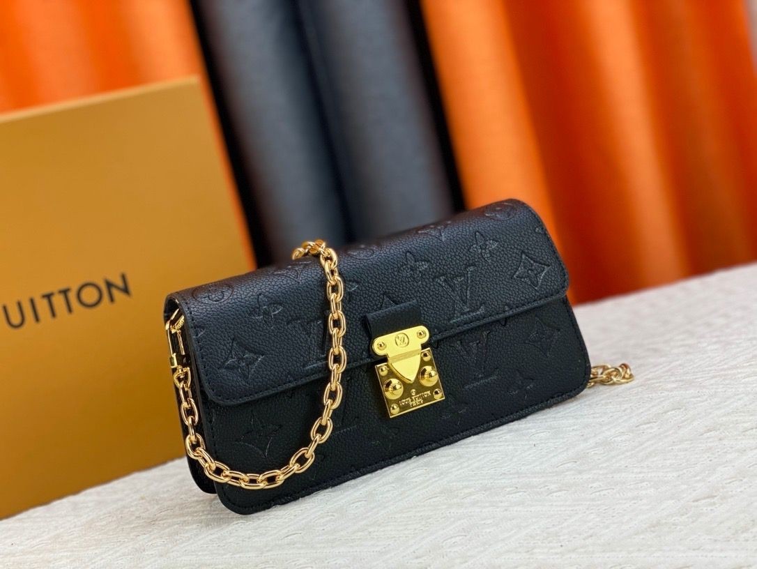 louis vuitton wallet on a chain black with gold accents