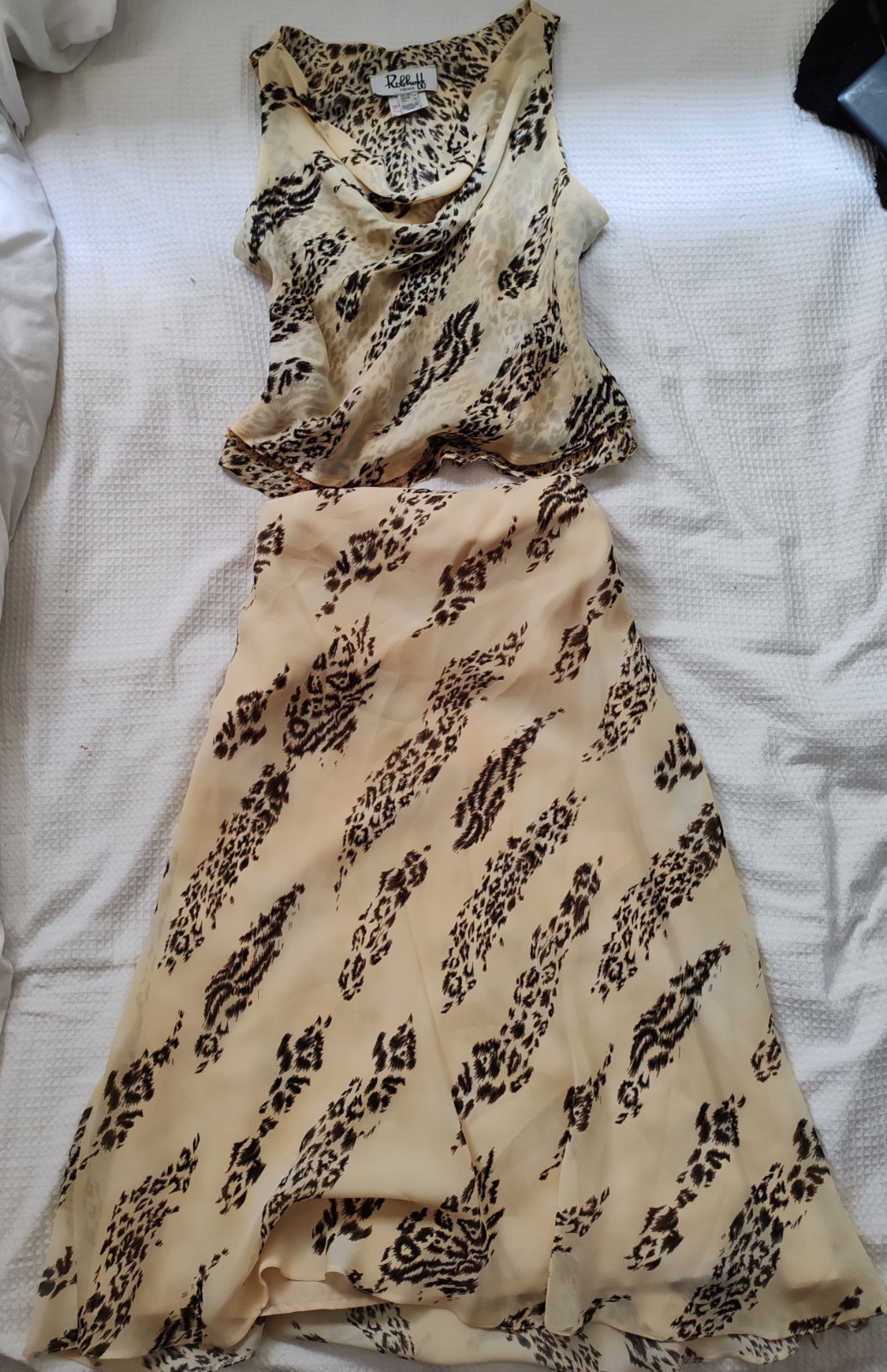 Ribkoff Trends 2pc Animal Print Chiffon Cowl Neck Top & Skirt UK 16