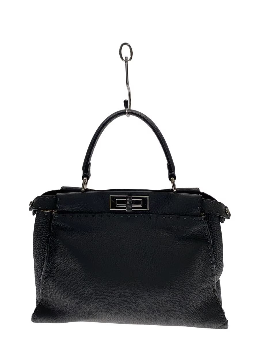 FENDI Peekaboo Handbag Leather BLK Solid NULL