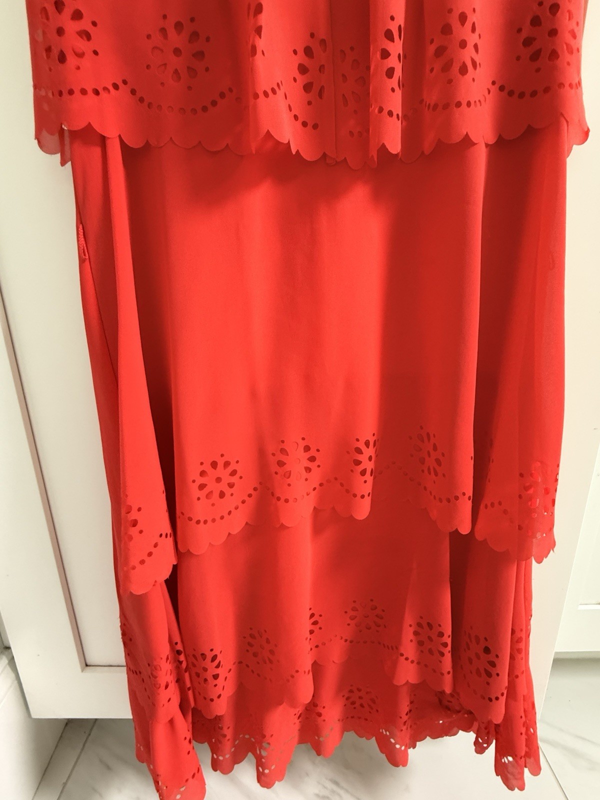 Jessica Simpson Size 4 Pink Coral Orange Tiered Layered Knee Length Preppy Dress