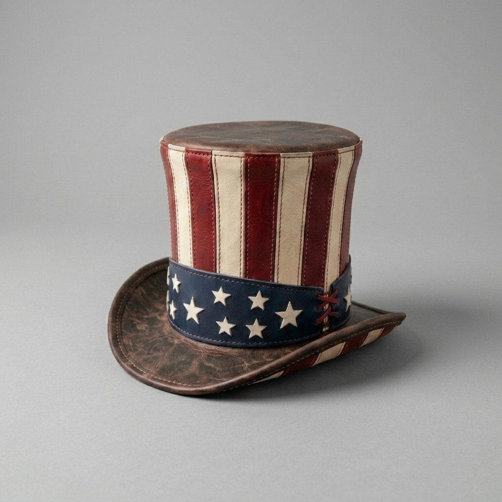 Top Hat Leather Hat | USA Flag Patriotic | Uncle Sam Style Hat Independence Day