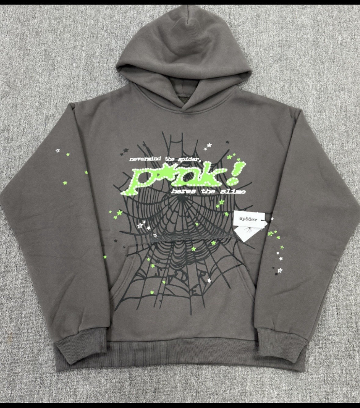 sp5der Men’s Pullover Hoodie M Regular Gray/Green Graphic Print Long Sleeve