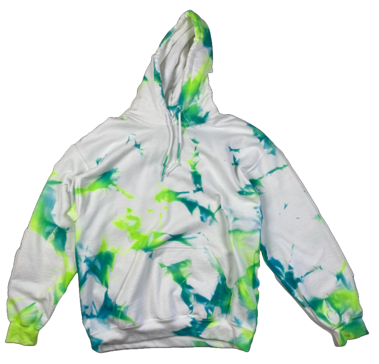 Hand-Dyed Pullover Hoodie – Green & Teal Size: L