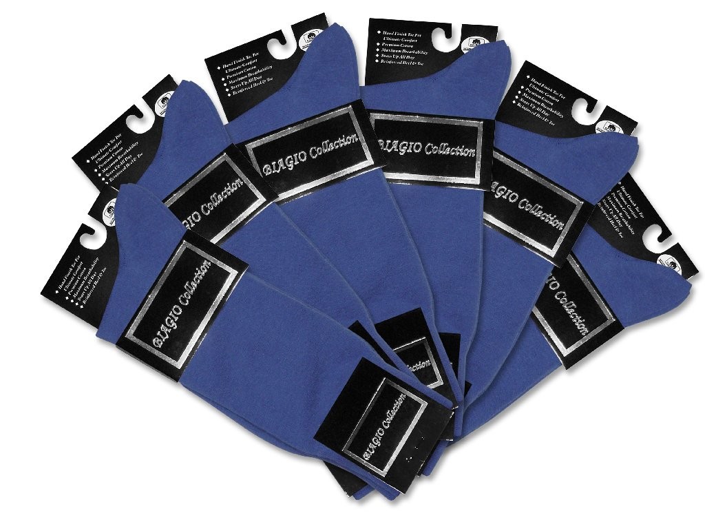 6 Pair of Biagio Solid ROYAL BLUE Color Mens COTTON Dress SOCKS