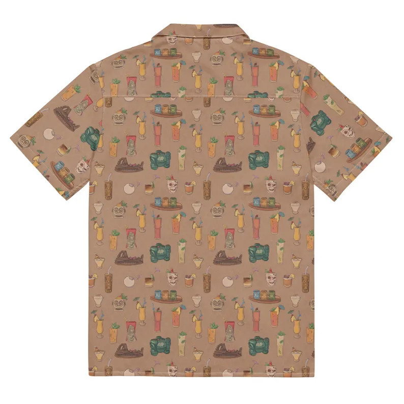 Trader Sam’s Tiki Cocktails All-Over Print Hawaiian Shirt Collared Button Up