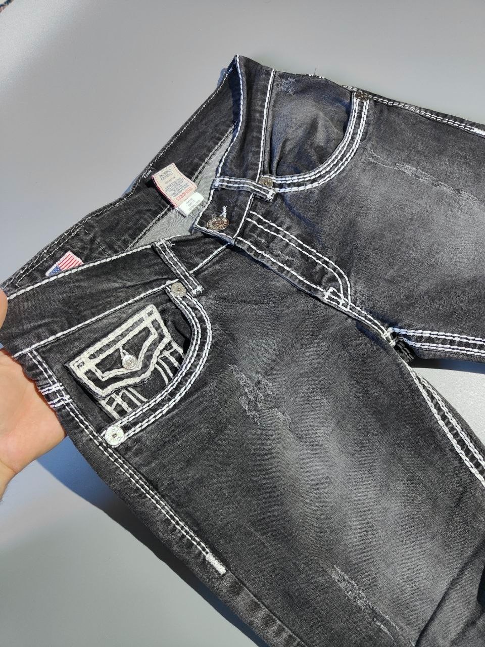True Religion Ricky Body Rinse Rope Stitch Relaxed Straight Size 33 Gray USA M