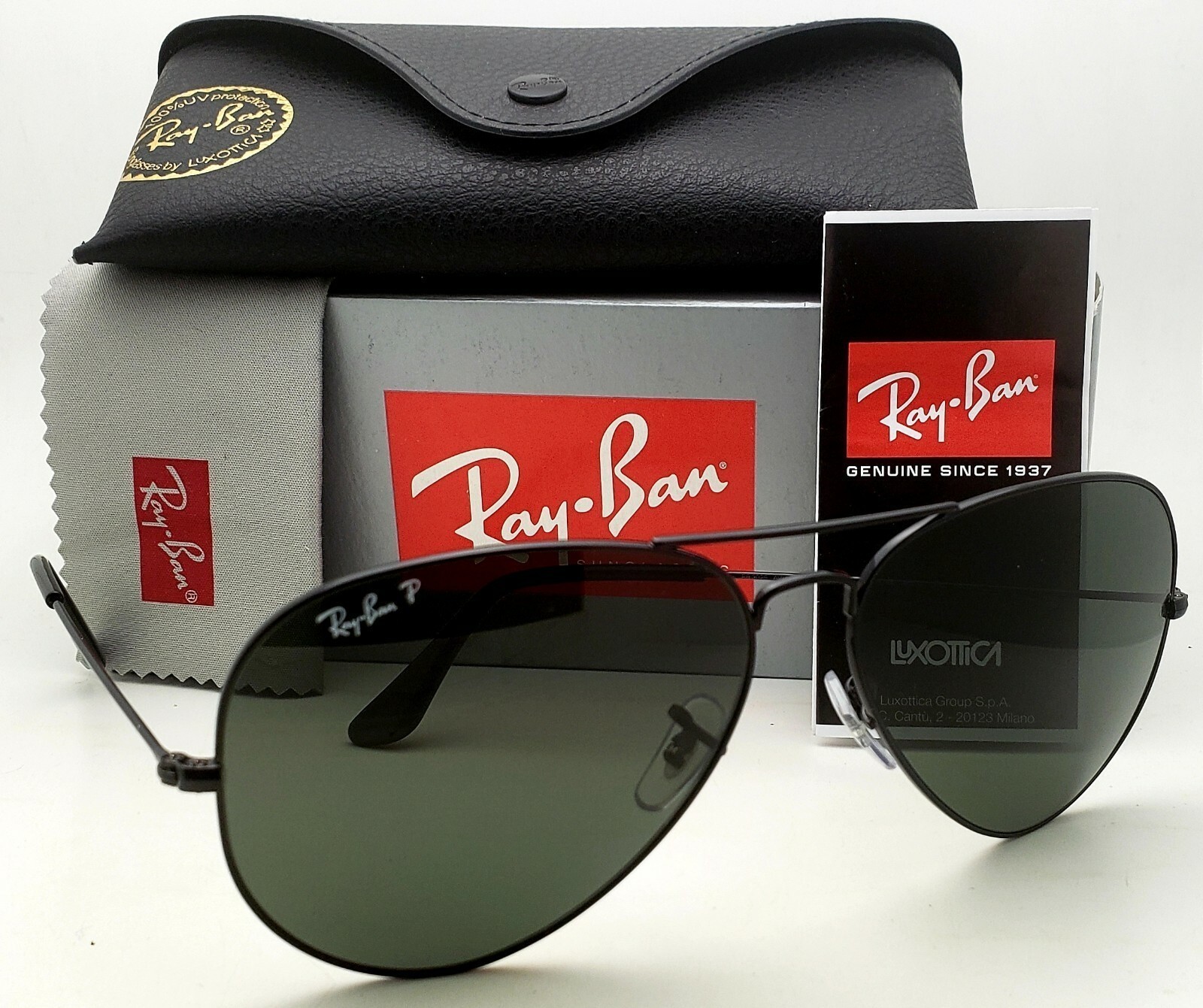 RAY-BAN Aviator Sunglasses RB 3025 002/58 58-14 Black Frames w/ Polarized Lenses