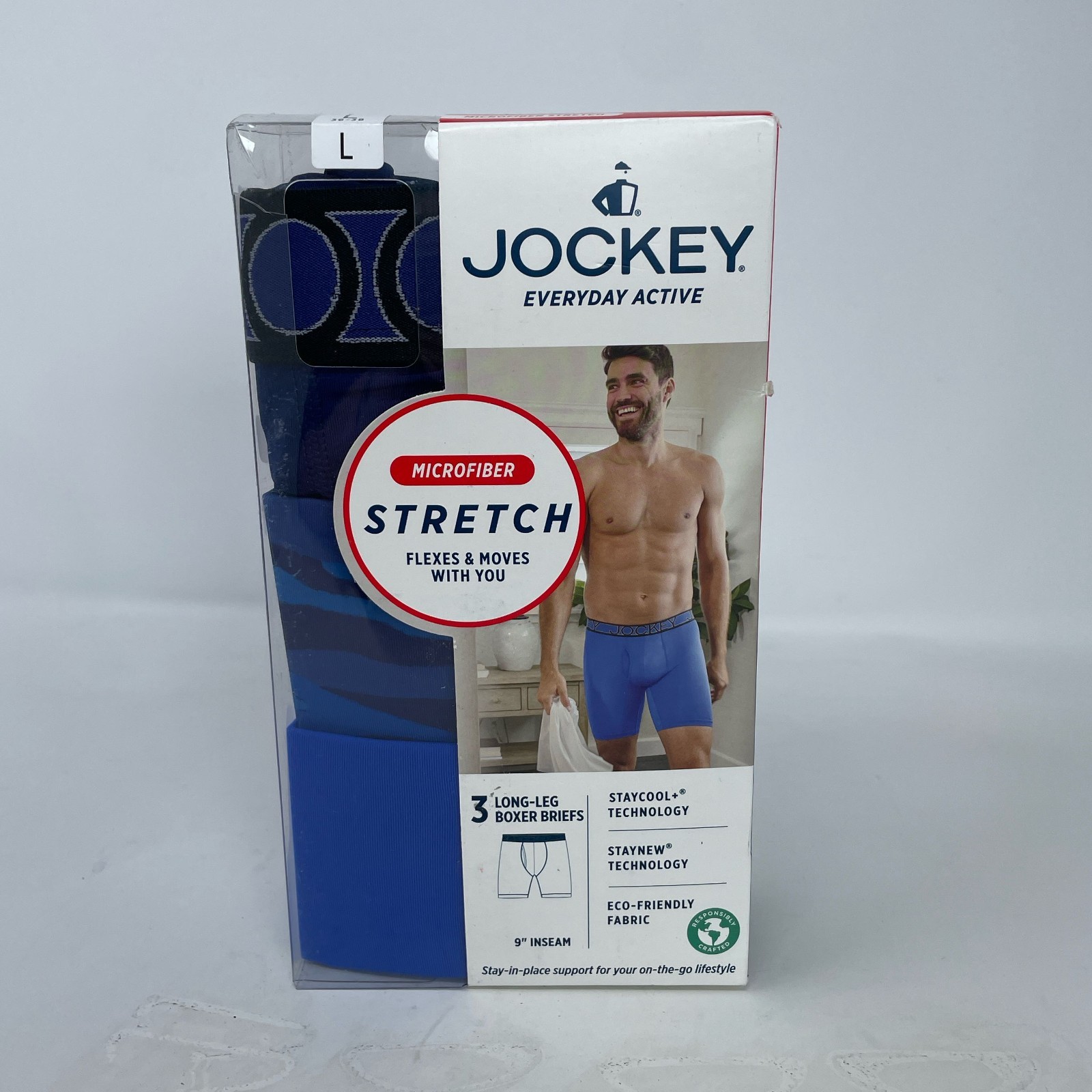 Jockey Active Microfiber 9″ Long Leg Boxer Brief 3-Pack L Blue/Camo