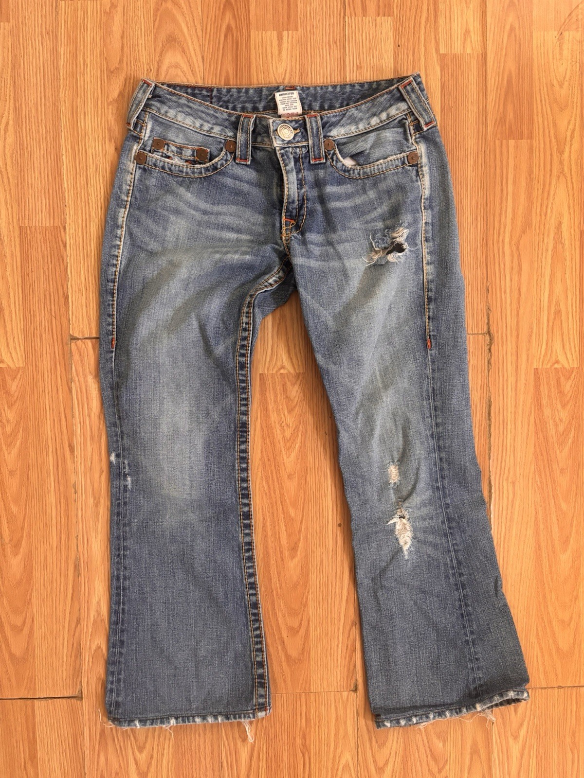 True Religion Blue Distressed Denim Straight Jeans Made in USA 5-Pocket