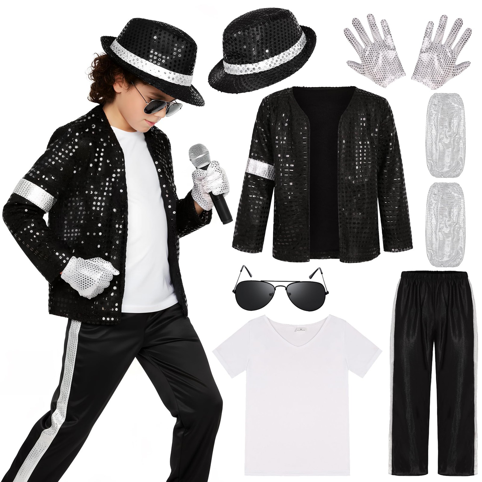 Kids Dance Star Costume 80s 90s Pop Halloween Stage Outfit 8-10 Years