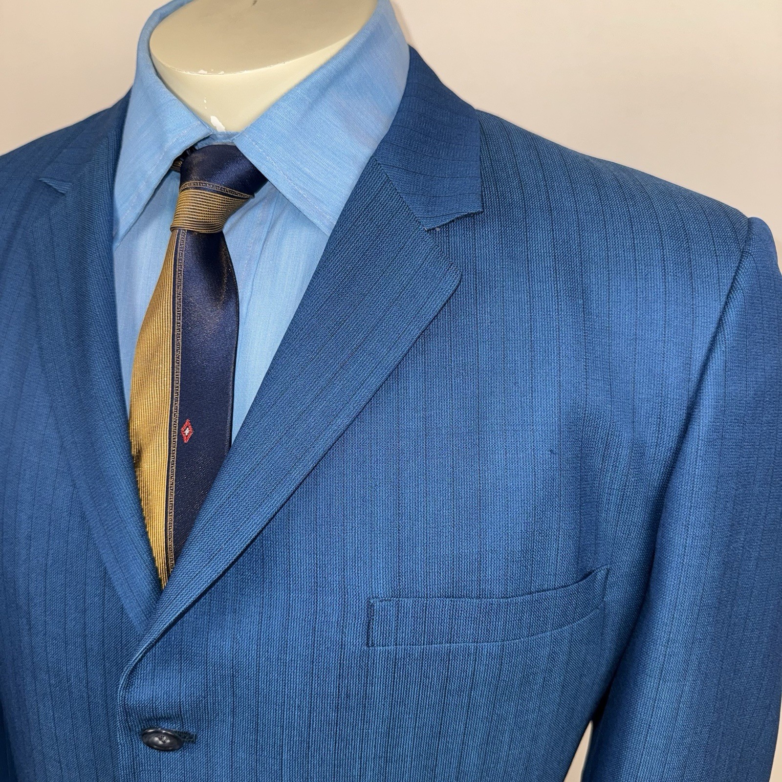 Vtg 50s 60 Sears Suit Mens 46 Long Jacket 40 28 Pants Kings Crown MCM Wool Blue