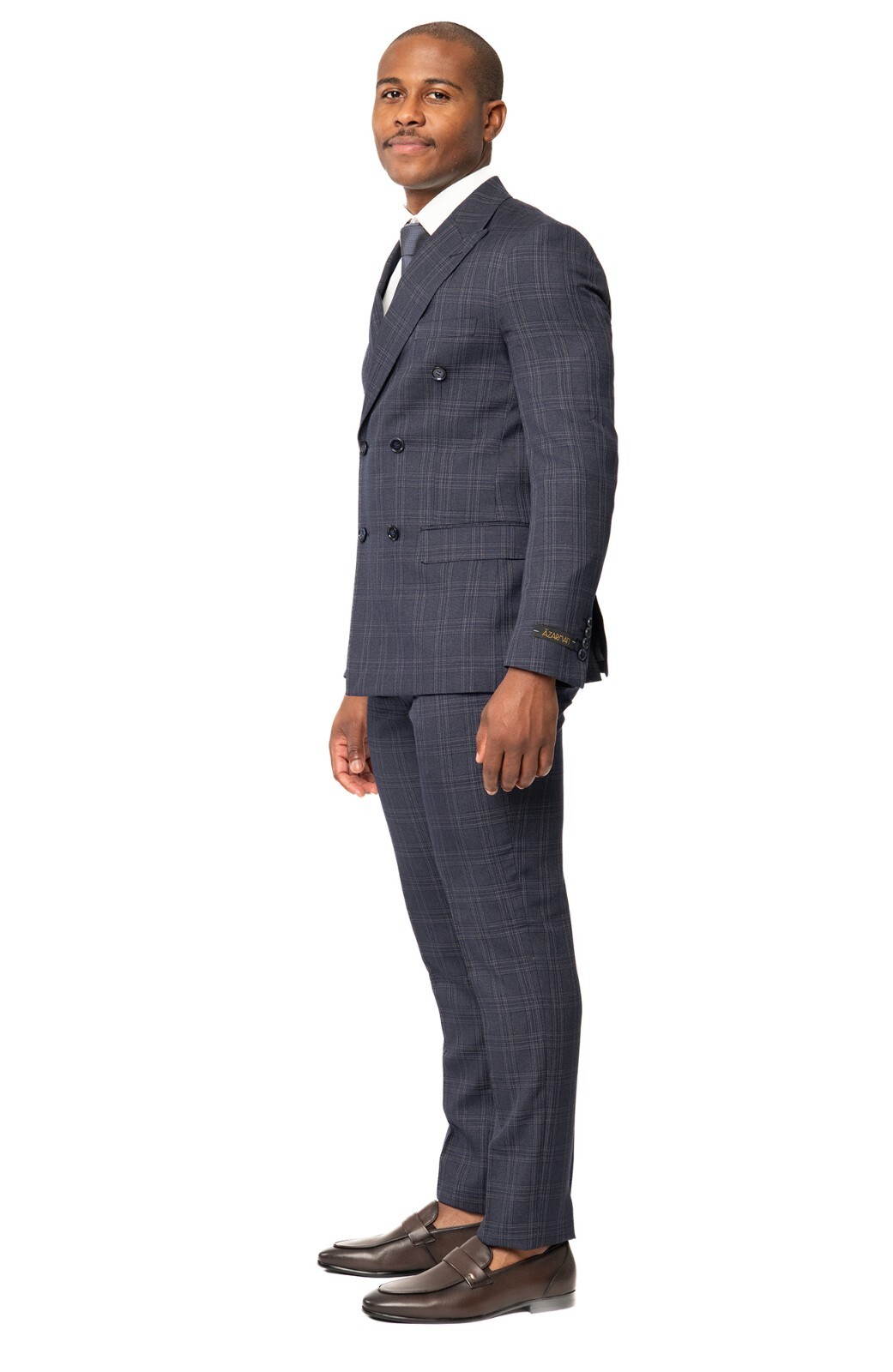Slim Fit Double Breasted Plaid Eggplant Purple 2 Button Peak Lapel Men Suit AZAR
