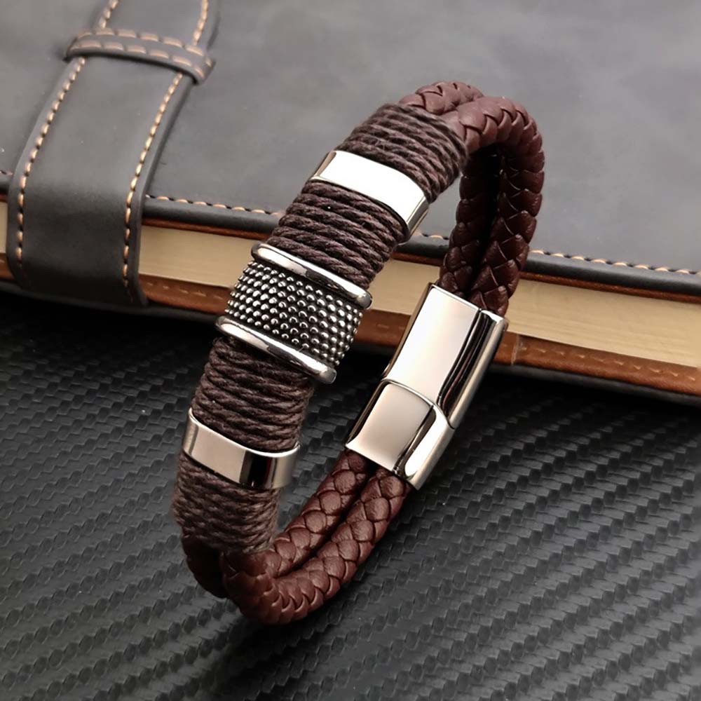 Sleek Magnetic Clasp Leather Bracelet Fits Casual & Professional Work Outfits