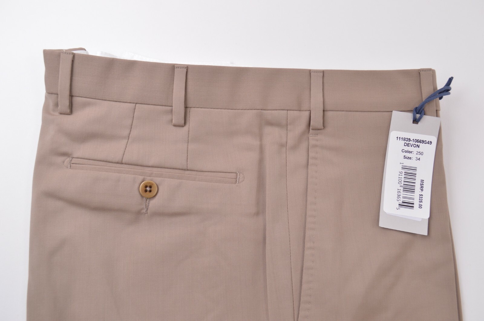 Zanella NWT Dress Pants Size 34 In Solid Khaki Tan Wool Devon Stretch Waist