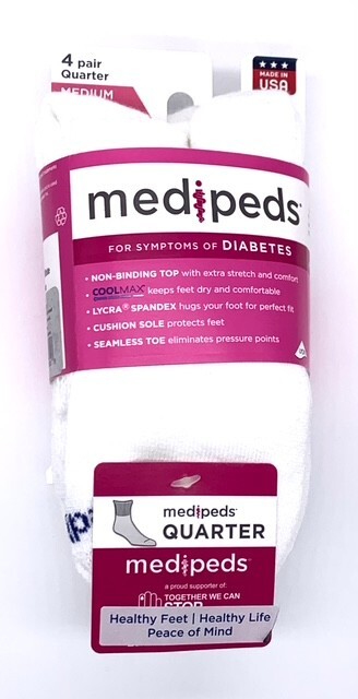 MediPeds Women’s NanoGLIDE® White Quarter Cushion Socks, Medium, 8 pairs