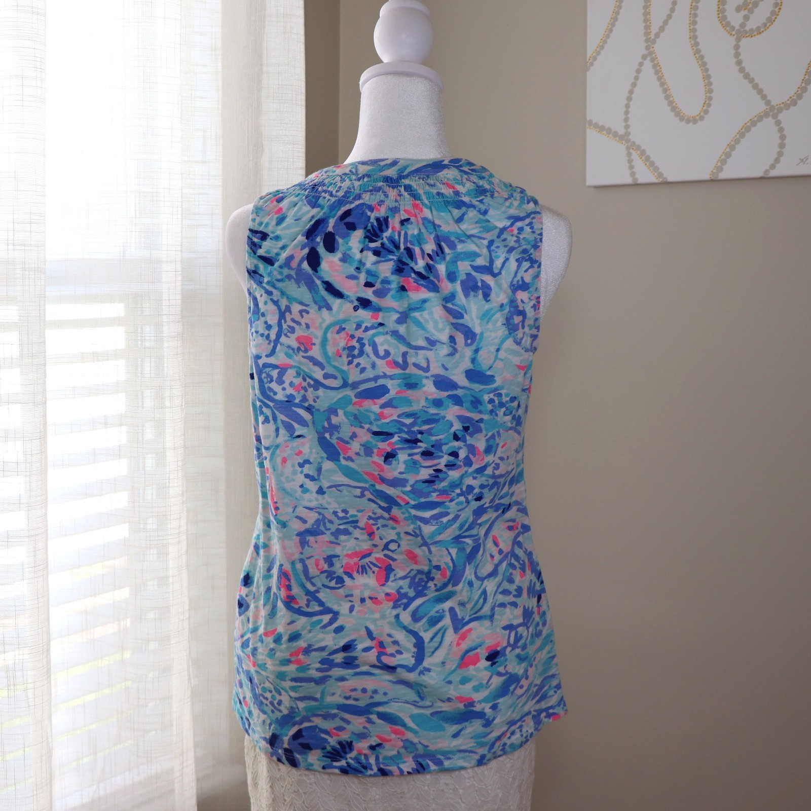 Lilly Pulitzer Sleeveless Top White Blue Breakwater Tint Party Wave Essie Sz XS