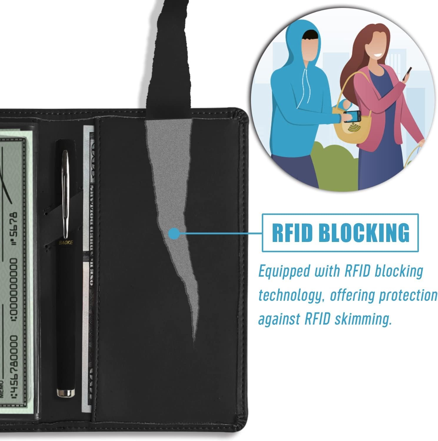 Sanlykate Leather Checkbook Cover for Men and Women, Check Book Case Black