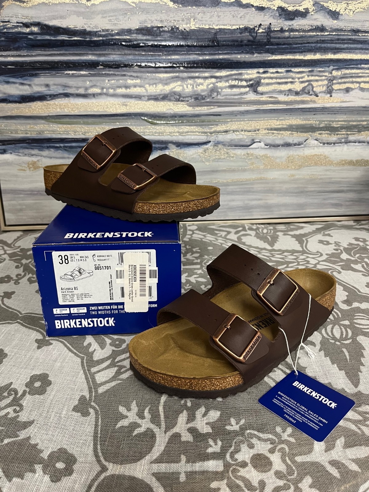 Birkenstock Arizona BS Leather Sandals Dark Brown EU Size 38