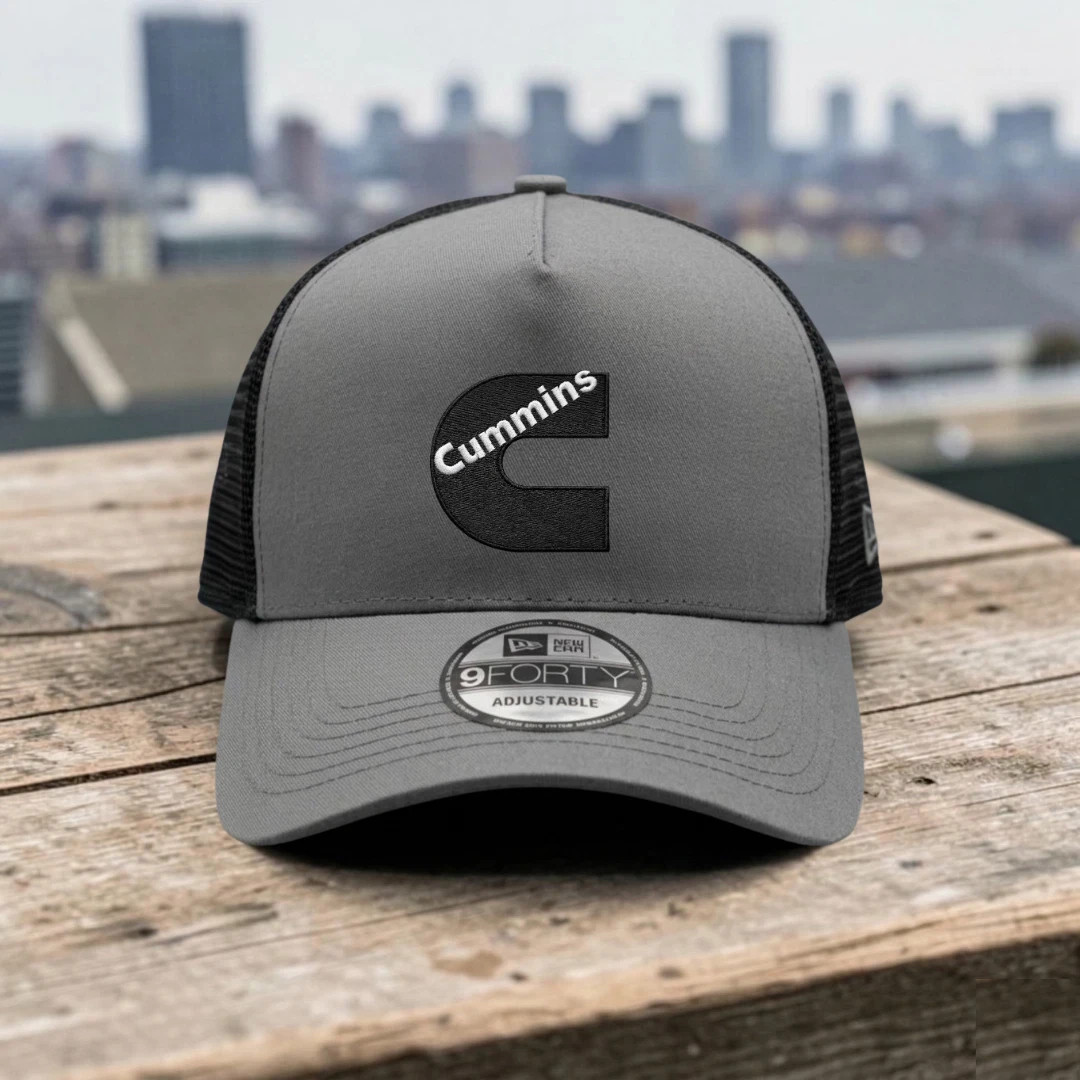 Cummins Embroidered Logo Trucker Hat Gray Black Mesh Adjustable Cap
