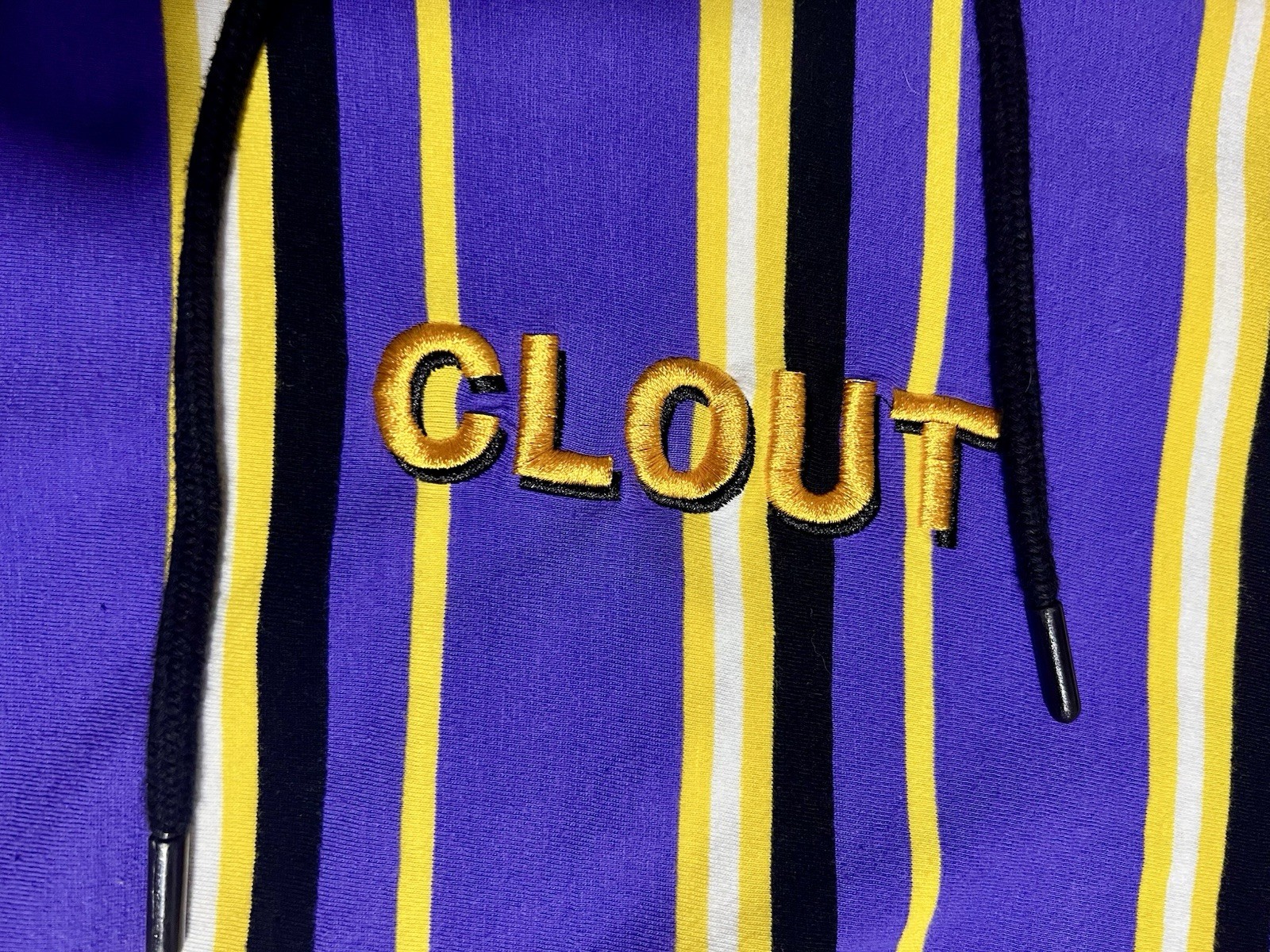 Clout Hooded Tshirt Medium Short Sleeve Purple Yellow Striped Vox Populi