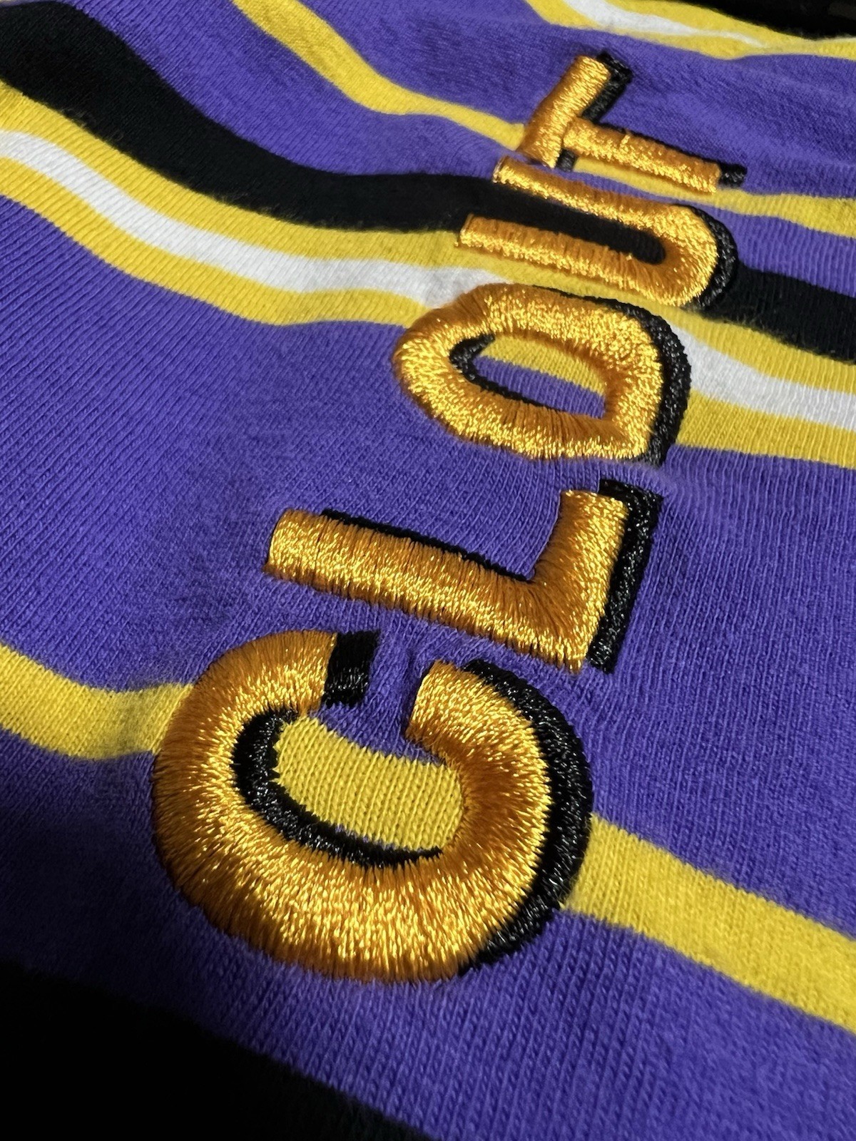 Clout Hooded Tshirt Medium Short Sleeve Purple Yellow Striped Vox Populi