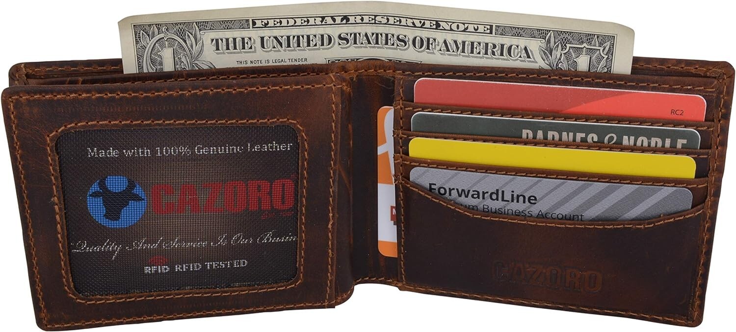 RFID Blocking Brown Vintage Leather Men’s Bifold Center Flap Wallet