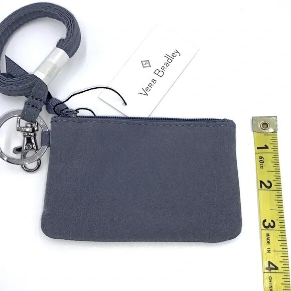 Vera Bradley Carbon Gray Microfiber Zip Id & Lanyard Set NWT