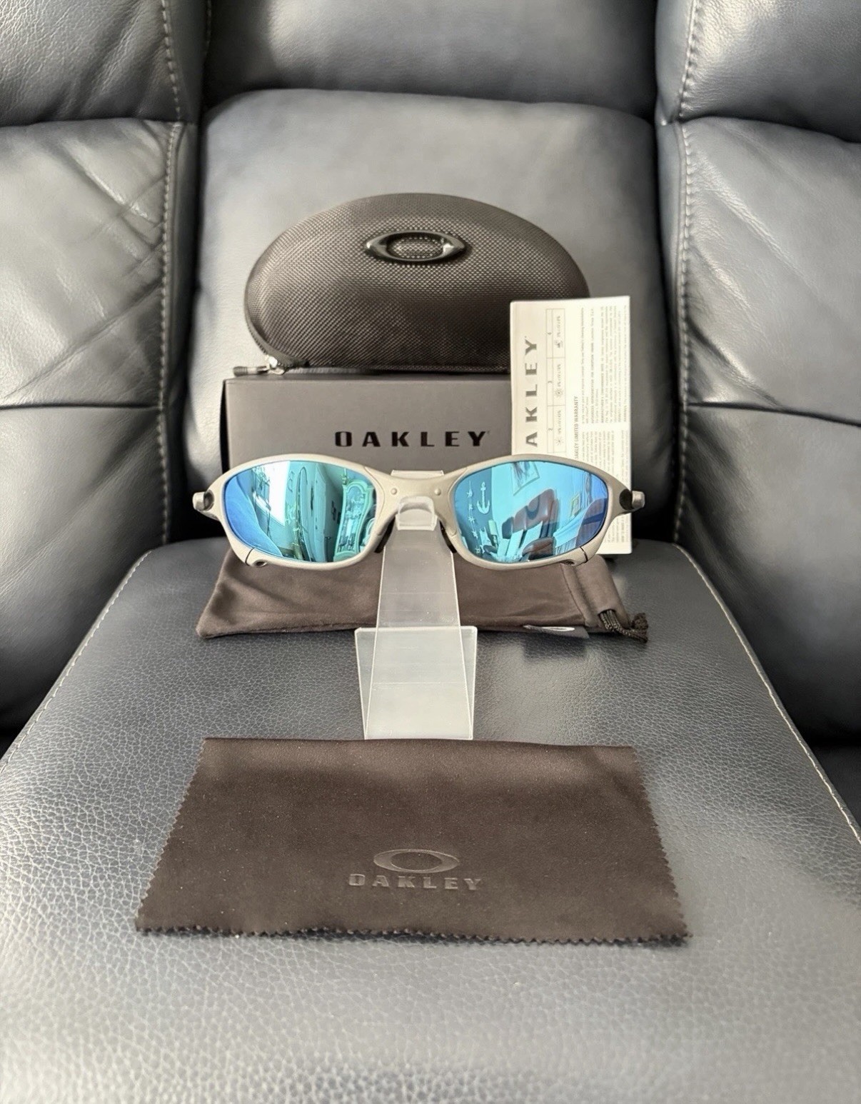 Oakley Penny & Juliet X-Metal Sunglasses Sand Grey Frame Bule Lens