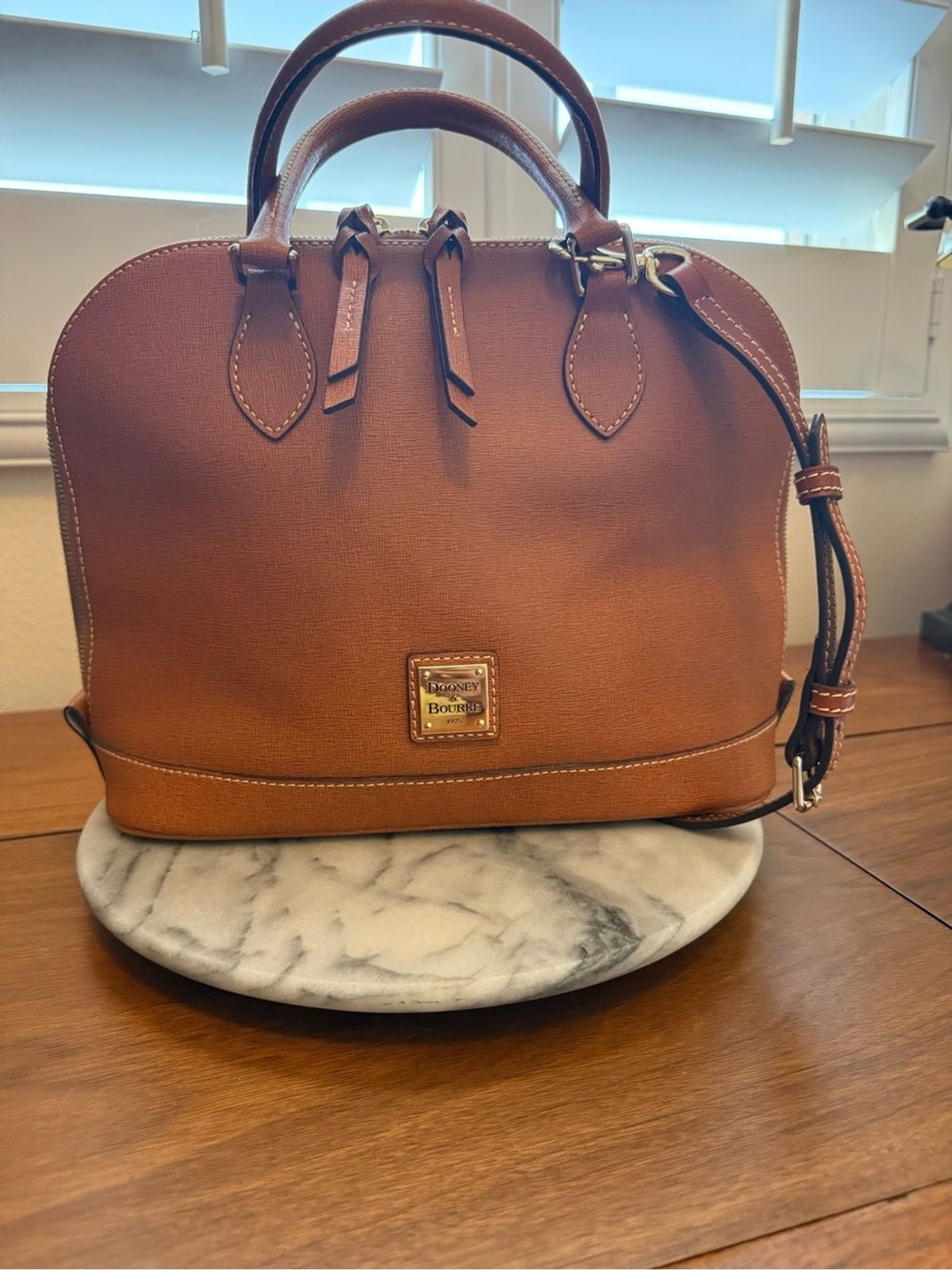 Dooney and Bourke Domed Brown Satchel Zip Around Top Handle Shoulder Bag