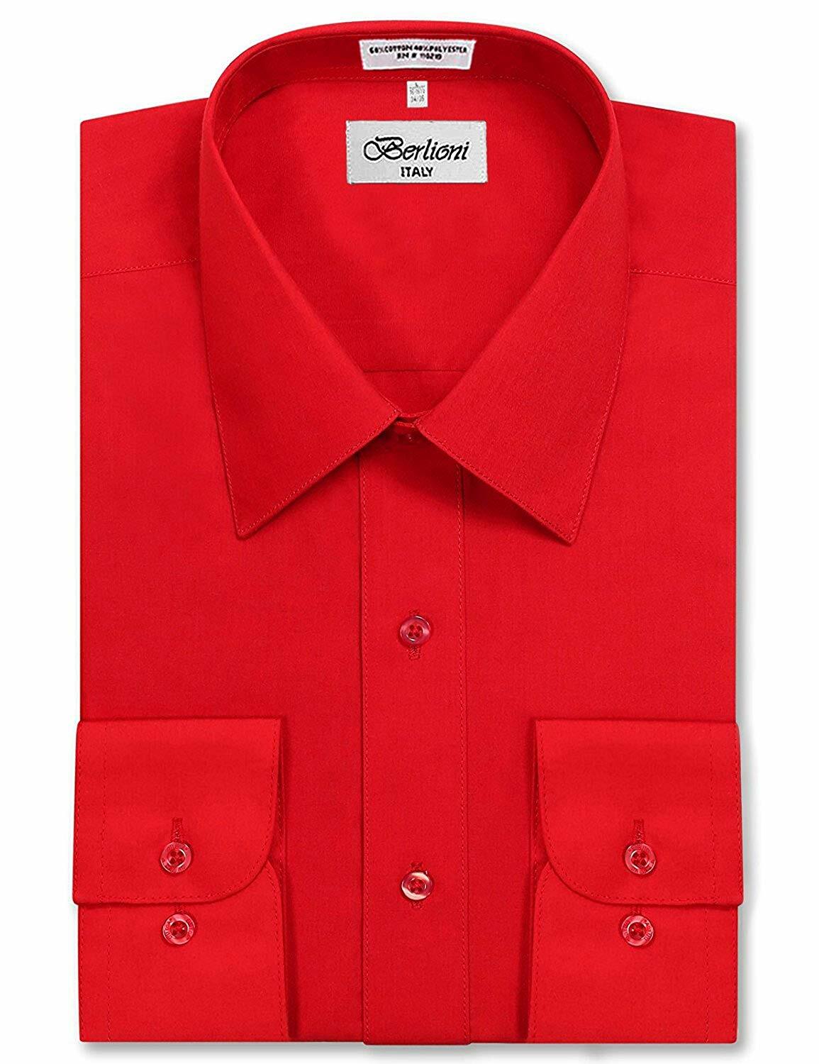 Berlioni Italy Men’s Premium Classic French Convertible Cuff Solid Dress Shirt