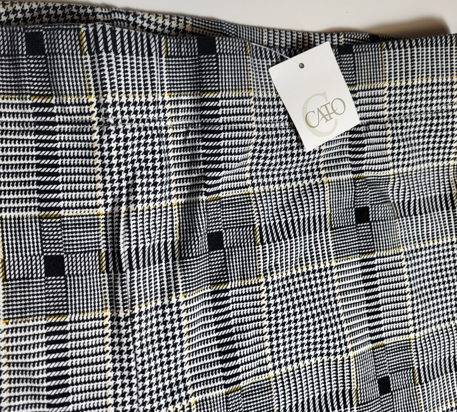 NWT Cato Ankle Leggings Women Large Black+White+Mustard Multi Plaid Stretch 28″L
