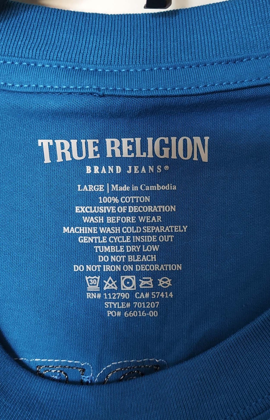 True Religion World Tour Tee Blue Color Size L (NWT)