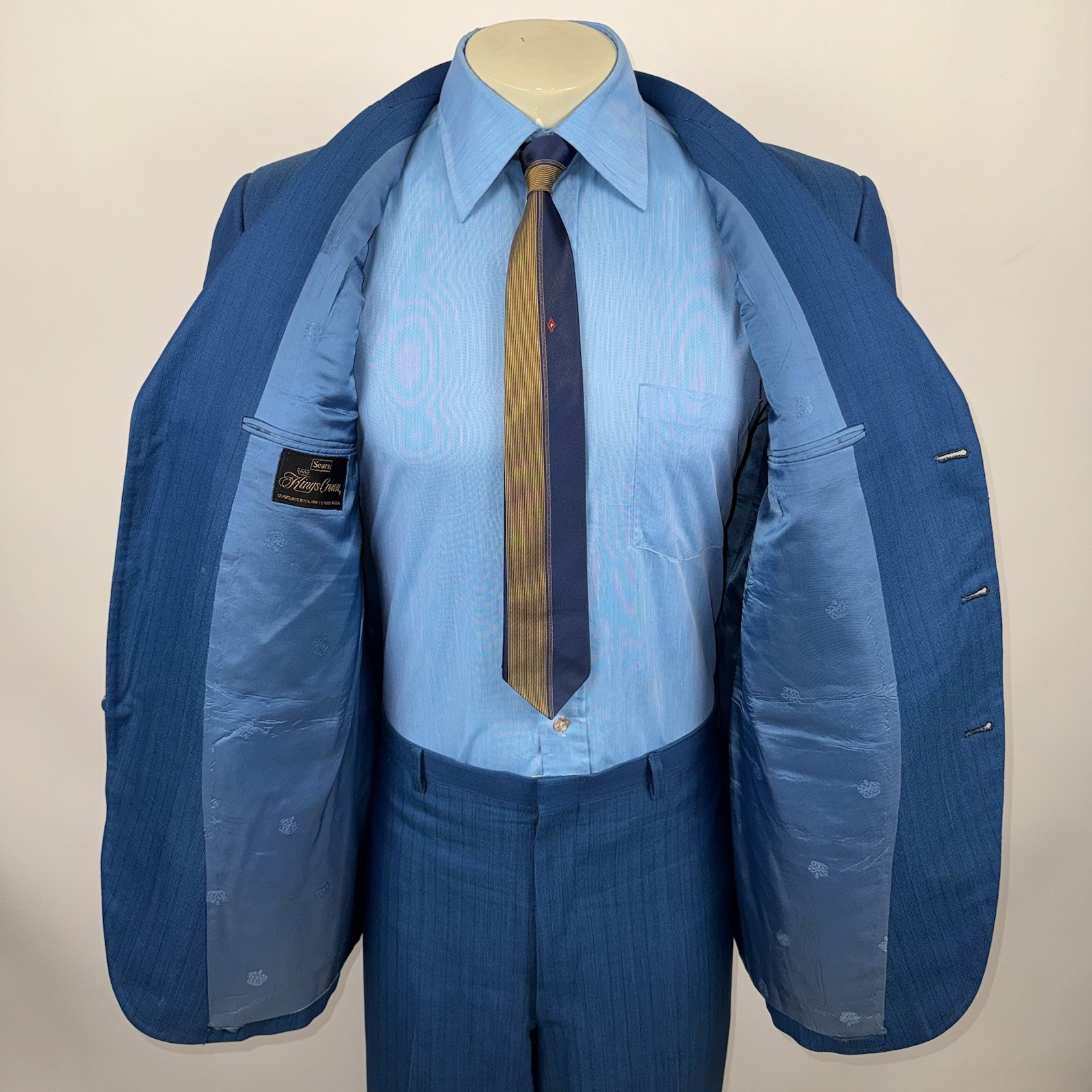 Vtg 50s 60 Sears Suit Mens 46 Long Jacket 40 28 Pants Kings Crown MCM Wool Blue