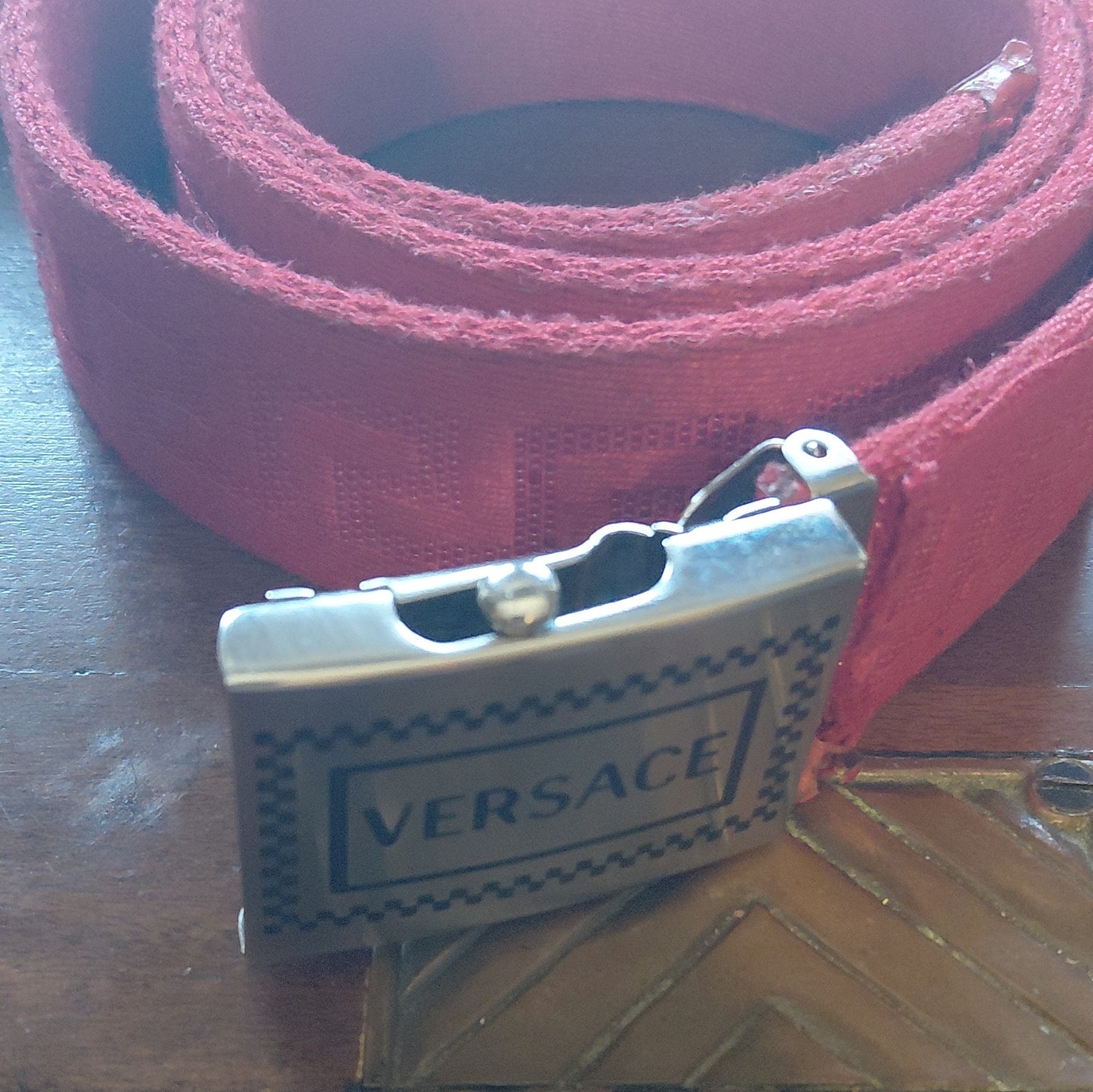 Versace Men’s Red Solid Belt w/ Logo Buckle Adjustable Size 36