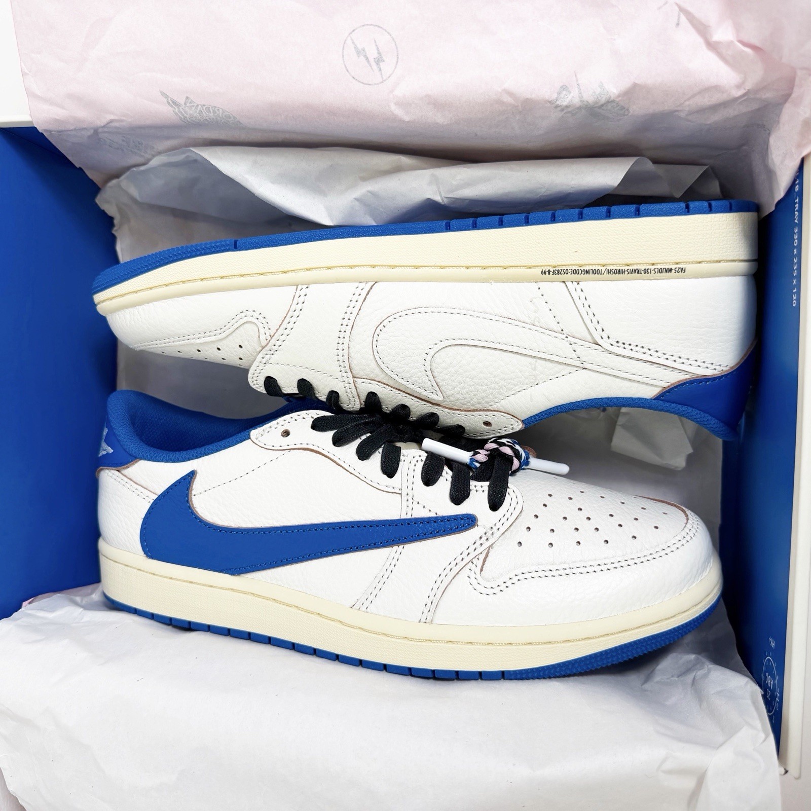 Nike Travis Scott X Fragment Air Jordan 1 Retro OG Sail Military Blue Size 10