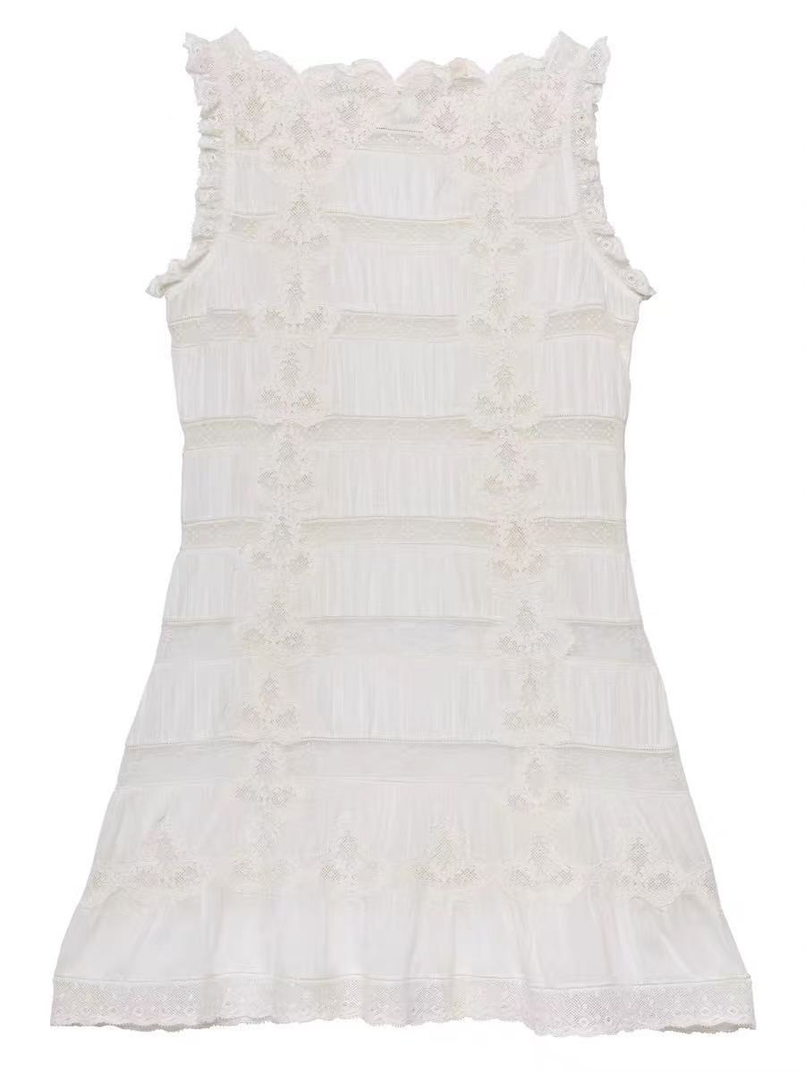 DOEN White Dress Women’s Summer Embroidered A-line Skirt sleeveless short dress