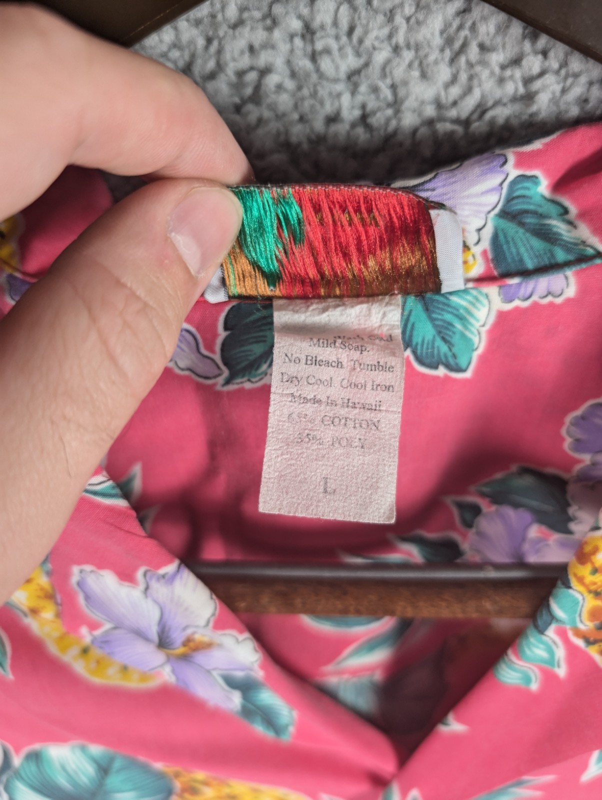 Vintage Hawaiian Shirt Button Up Pink Large Pineapple Evergreen Island Made USA