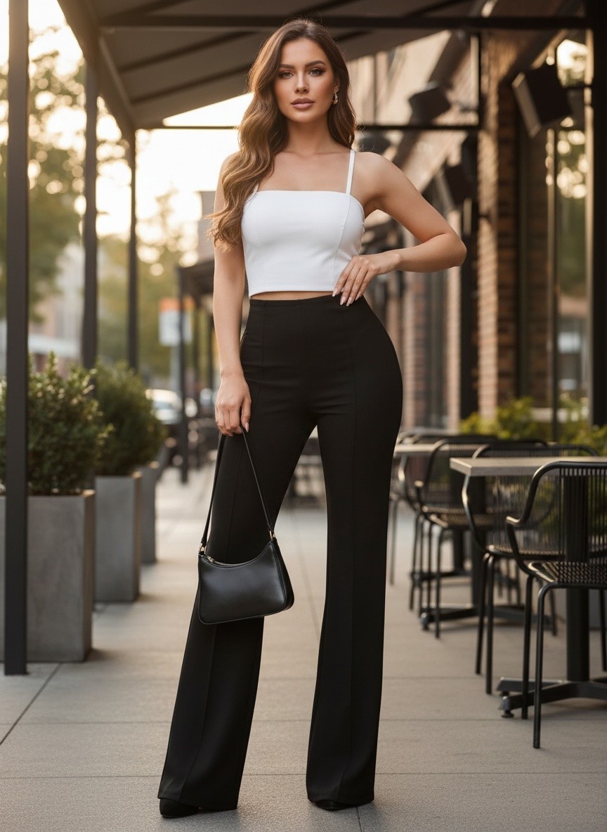Women High-Waisted Flared Pants High Waist Stretchy Bootcut Pants for Casual